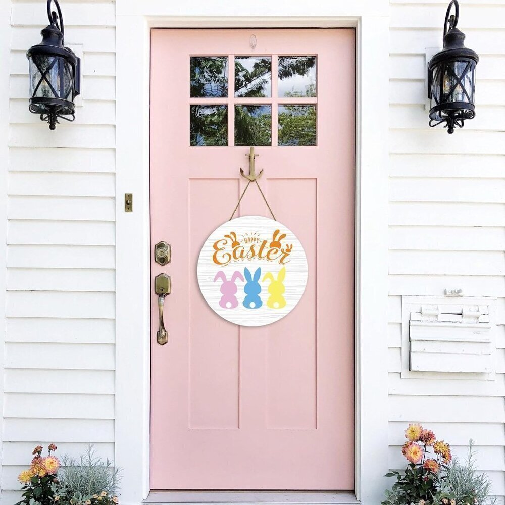 Happy Easter Door Sign Cute Rabbit Wooden Hanging Sign / BRAND NEW